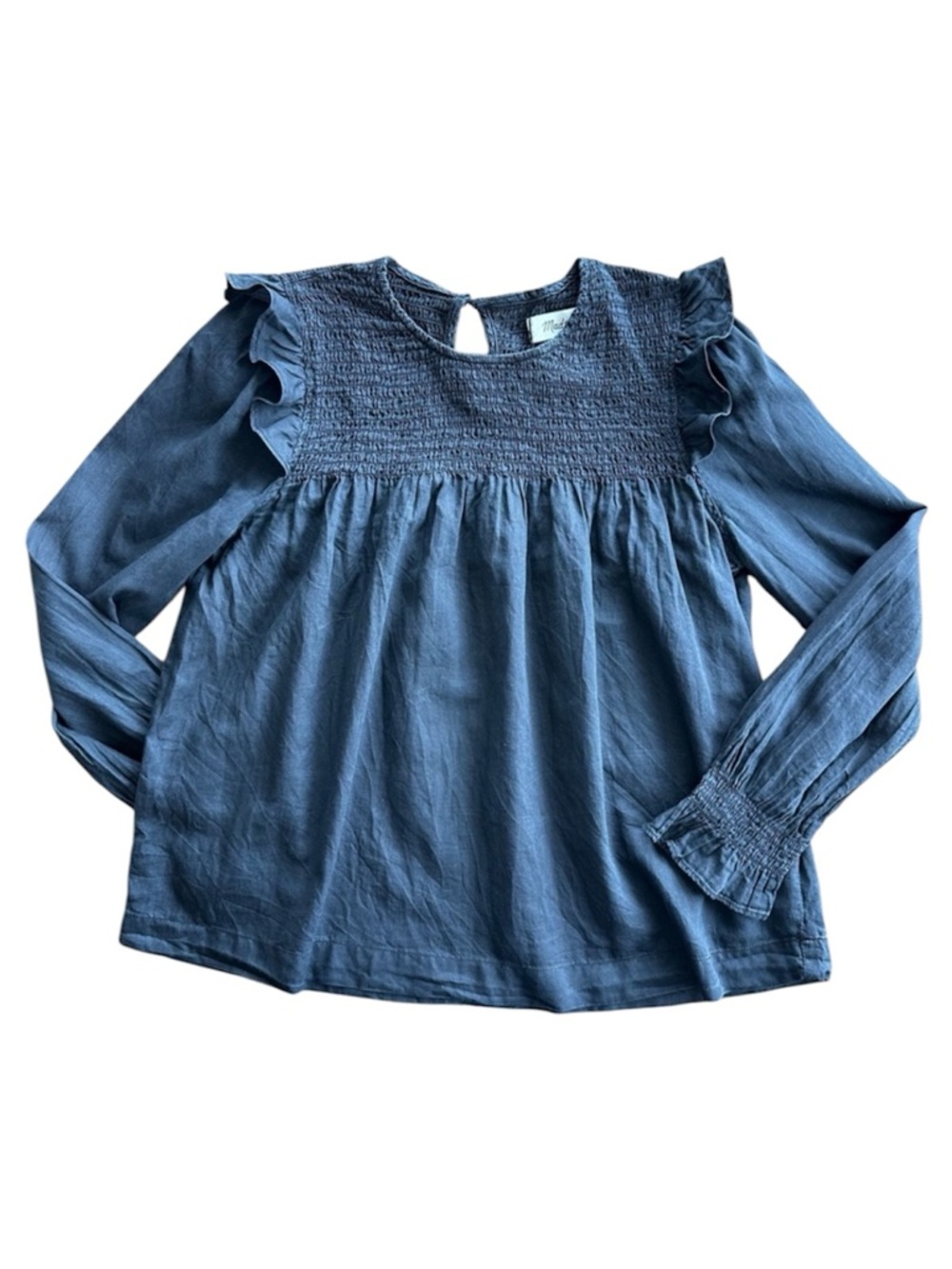 Madewell Black Smocked Bodice Ruffle Shoulder Peasant Boho Top Women’s Size XS